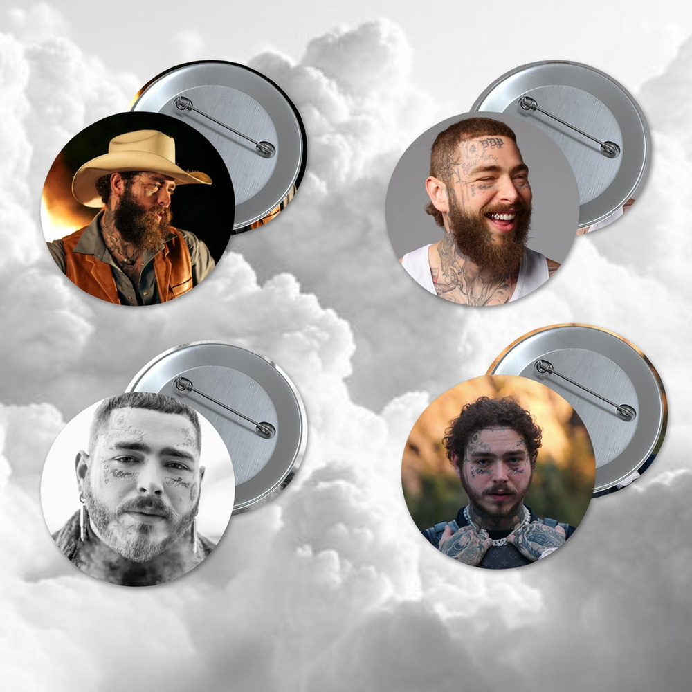 Post Malone 1.5 Inch Pinback Buttons 4 pack Music Rap Country Stocking Stuffer